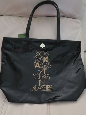 kate spade Black Patent Tote with Gold Script Logo. NWT
